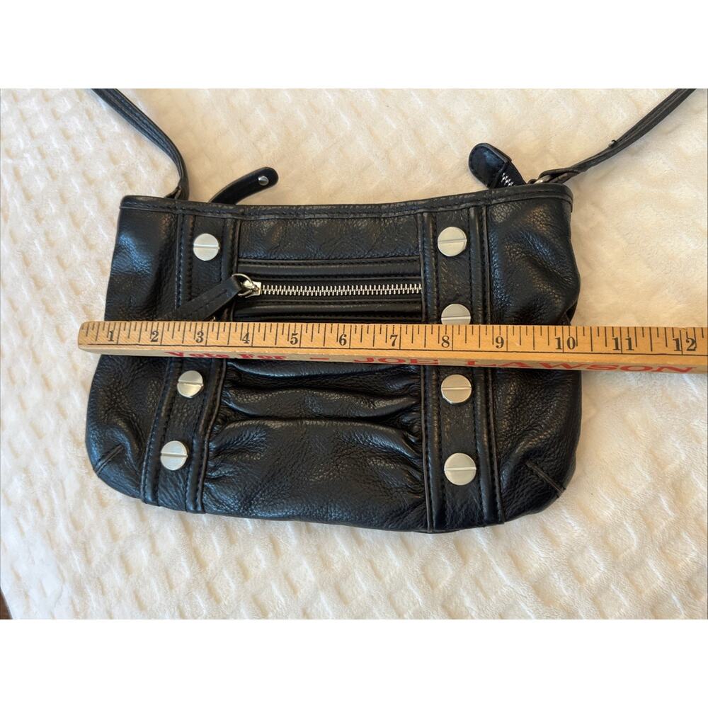 B Markowsky Soft Black Leather Studded Crossbody Bag Purse Animal Print Interior - Picture 7 of 9